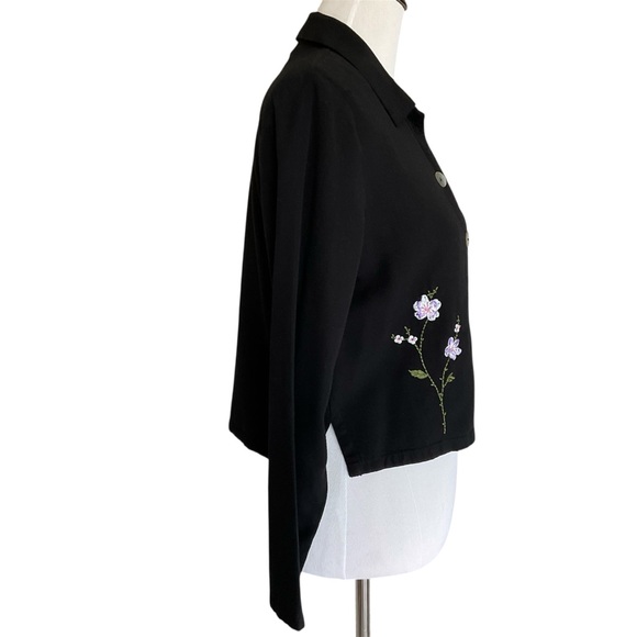 Vintage Embroidered Blouse Mother Of Pearl Buttons Black S - Picture 3 of 12